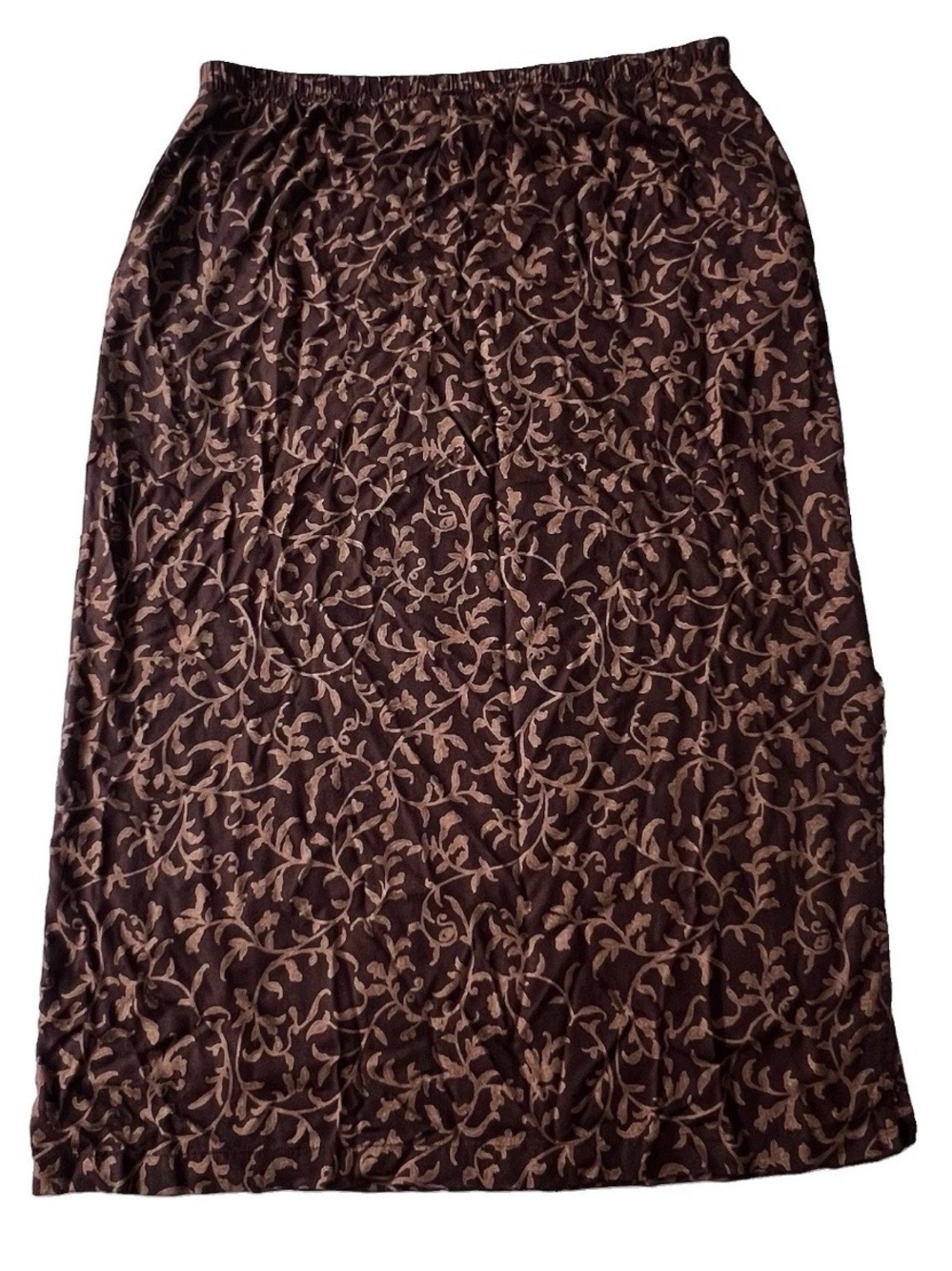 Lands' End Elastic Waist Midi Skirt Womens 14 Brown Floral Leaf Whimsigoth Fall